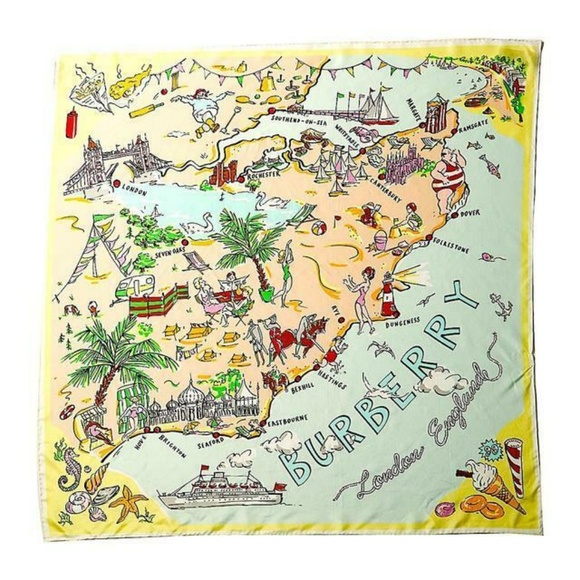NWT Burberry YELLOW Burberry Castle Map silk Scarf - Picture 2 of 7